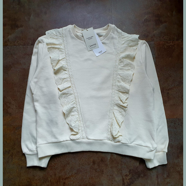 Mango Mädchen Sweater Pullover Sweatshirt Spitze beige creme neu 8-9/134