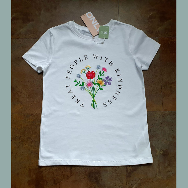 ONLY Mädchen T-Shirt Blumen bestickt kurzarm creme bunt neu 11/146