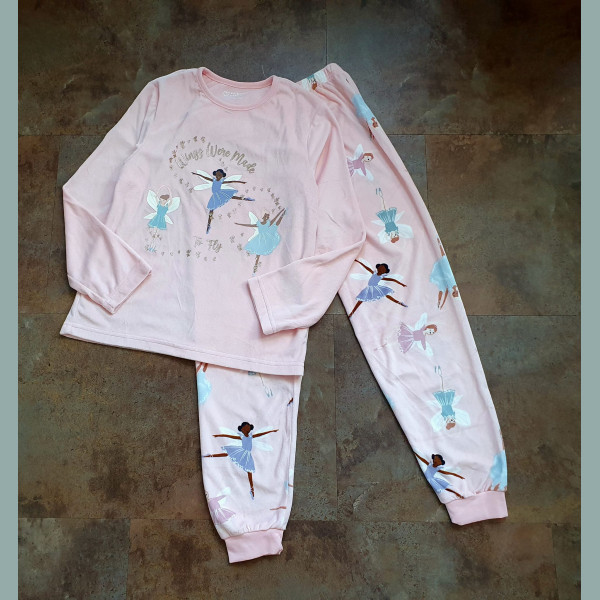 Primark Mädchen Set Schlafanzug Pyjamas Fee Fairy Ballerina flauschig rosa bunt neu 7/122