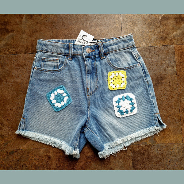 Primark Mädchen Shorts Bermuda Jeans Denim Patches versellbar blau neu 10-11/146