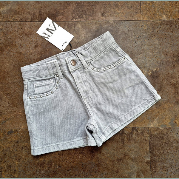 ZARA Mädchen Shorts Bermuda Jeans Denim Nieten verstellbar grau neu 5-6/116