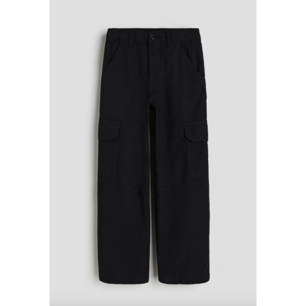 H&M Mädchen Hose Taschen Cargo Baumwolle verstellbar schwarz neu 