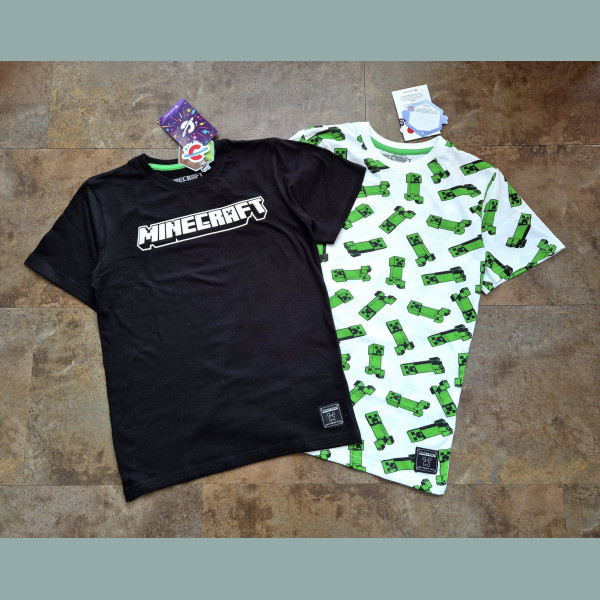 Character bei Next Unisex Mädchen Jungen Set 2 T-Shirts Minecraft kurzarm creme grün schwarz neu 12-13/152-158