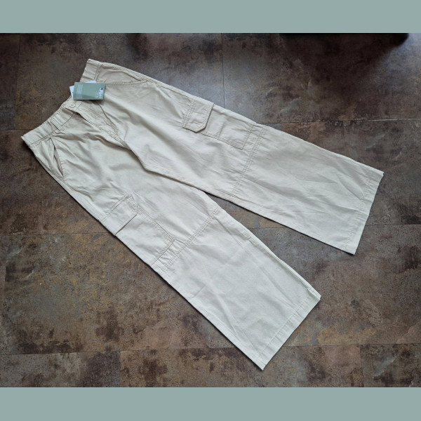 H&M Mädchen Hose Taschen Cargo Baumwolle verstellbar beige neu 