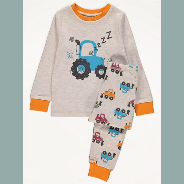 George Jungen Set Schlafanzug Pyjama Bagger Traktor beige gelb blau 
