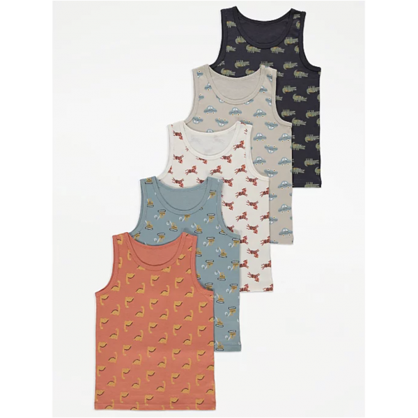 George Jungen Set 5 Unterhemden Tops Dino Bagger auto Tiere bunt 7-8/122-128