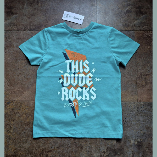 George Jungen T-Shirt This Dude Rocks kurzarm türkis neu 5-6/110-116