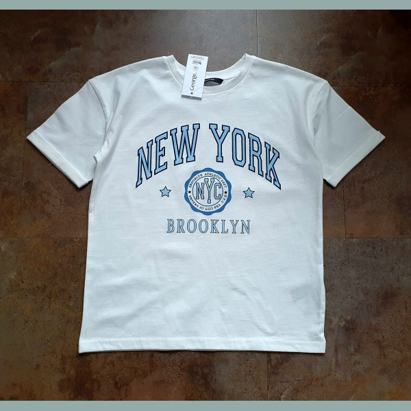 George Jungen T-Shirt New York College kurzarm creme blau neu