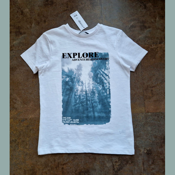 George Jungen T-Shirt Explore Adventure Wald kurzarm weiß neu