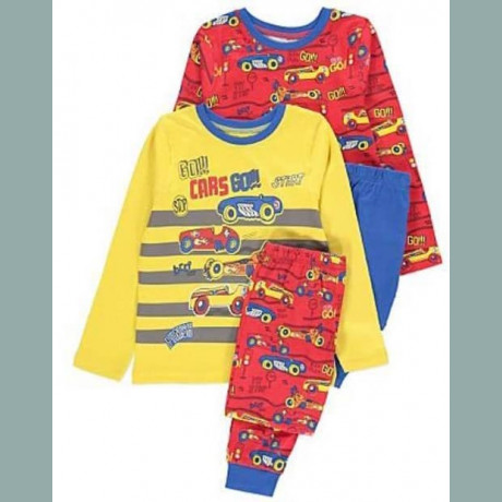 George Jungen Set 2 Schlafanzüge Pyjamas Autos rot gelb blau neu 3-4/98-104