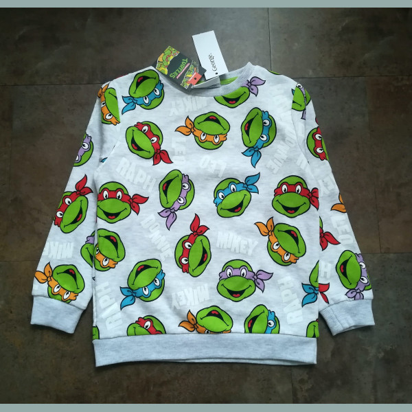 George Jungen Sweater Pullover Ninja Turtles Supüerhelden angeraut grau bunt neu 6-7/116-122