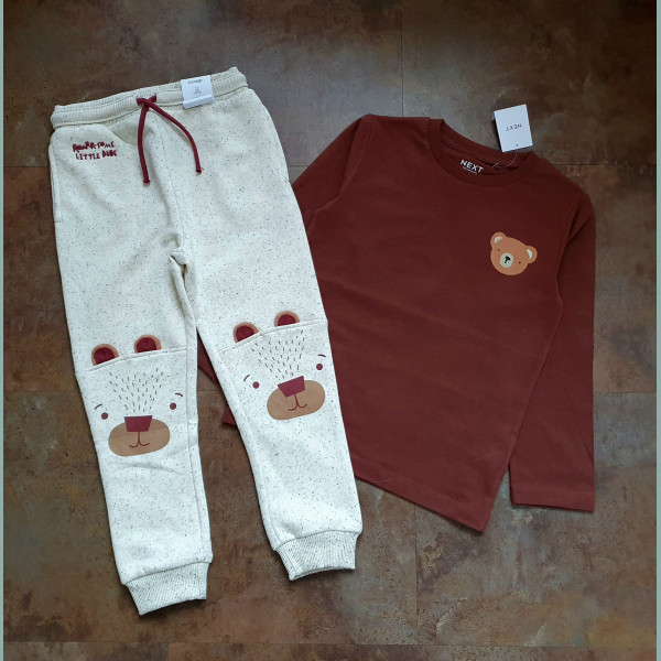 George Next Jungen Set Outfit Shirt Jogger Hose Bär Waldtiere braun beige neu
