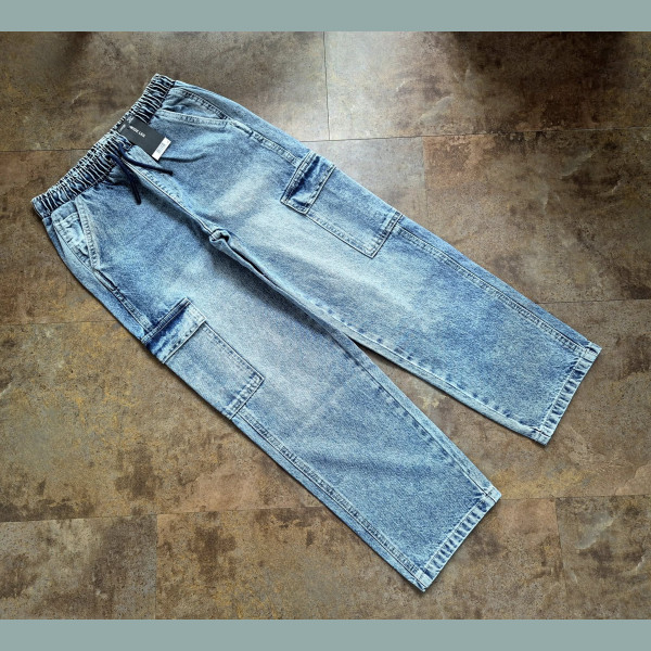 George Jungen Jeans Hose Denim Taschen Cargo Gummizug blau neu 10-11/140-146