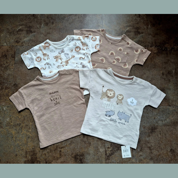 George Jungen Mädchen Baby Set 4 T-Shirts Tops Regenbogen Tiere beige neu