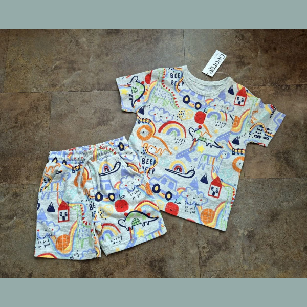 George Jungen Set T-Shirt Shorts Bermudas Regenbogen Tiere neu 