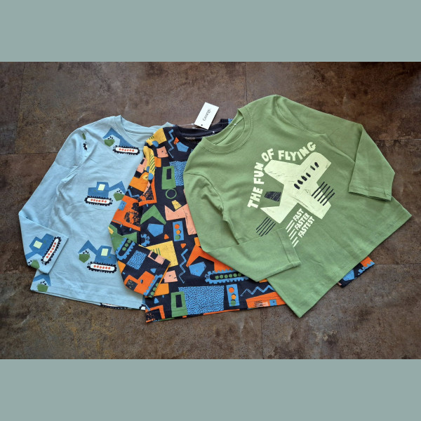 George Jungen Set 3 Shirts Flugzeug Bagger LKW Ampel langarm grün blau bunt neu