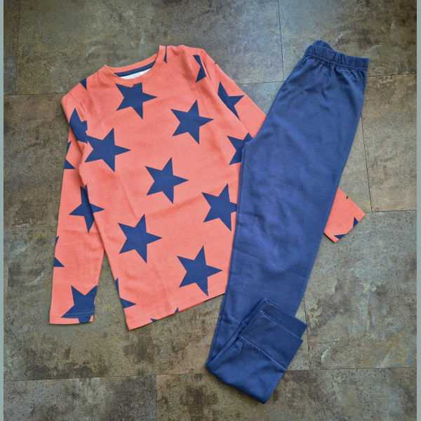 George Jungen Set Schlafanzug Pyjama Shirt Hose Sterne blau orange neu 