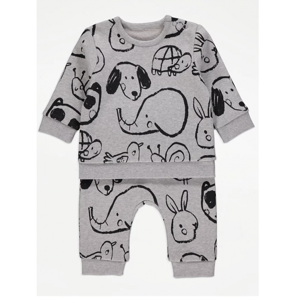 George Jungen Set Outfit Sweater Jogger Tiere Elefant Hund Hase angeraut grau neu