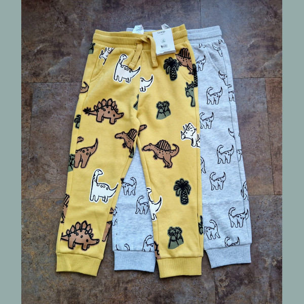 George Jungen Set 2 Jogger Hosen Dino angeraut gelb grau neu 3-4/98-104