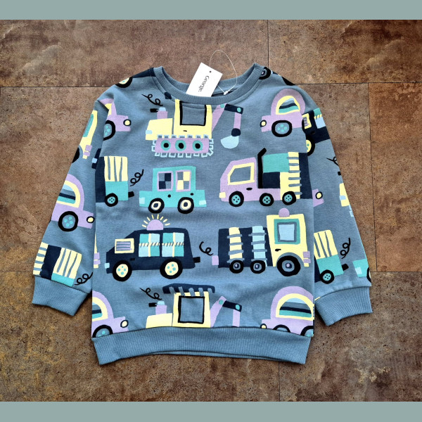 George Jungen Sweatshirt Pullover Fahrzeuge angeraut blau grau bunt neu 4-5/104-110