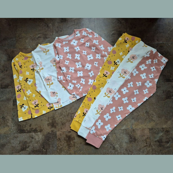 George Mädchen Set 3 Schlafanzüge Pyjamas Blumen rosa beige gelb neu
