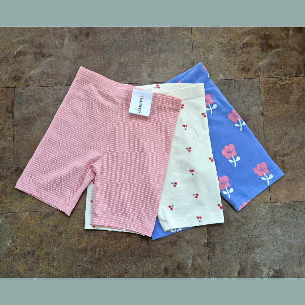 George Mädchen Set 3 Shorts kurze Leggings Radler Hosen Blumen Kirschen rosa blau creme neu