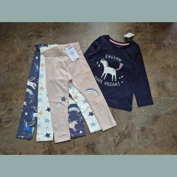George Nutmeg Mädchen Set Shirt Leggings Einhorn Sterne blau rosa beige neu 2-3/92-98