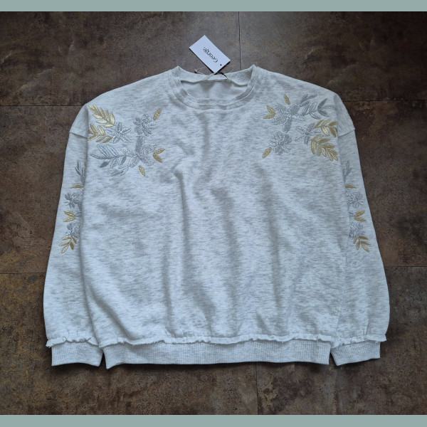 George Mädchen Pullover Sweatshirt Blumen bestickt angeraut grau neu 
