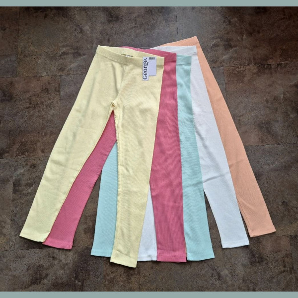 George Mädchen Set 5 Leggings Hosen gerippt uni basic gelb pink blau weiß apricot neu 