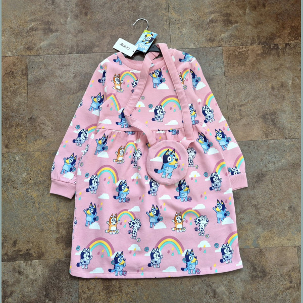 George Mädchen Set Kleid Tasche Bluey Regenbogen Disney angeraut rosa neu 