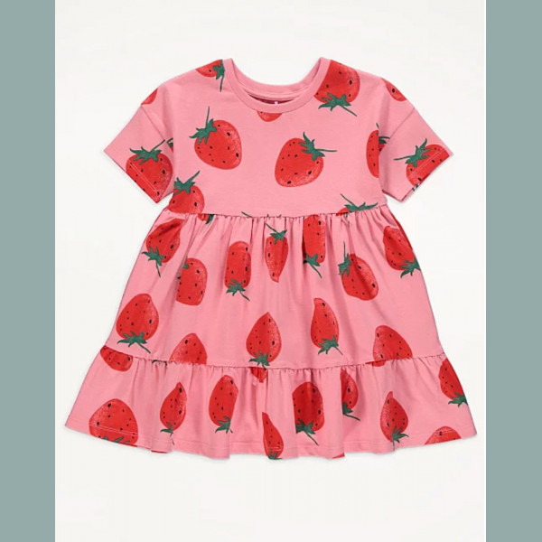 George Mädchen Kleid Drehkleid Erdbeere kurzarm pink 