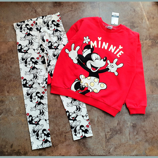 George Mädchen Set Pullover Sweater Leggings Minnie Mouse Disney rot beige