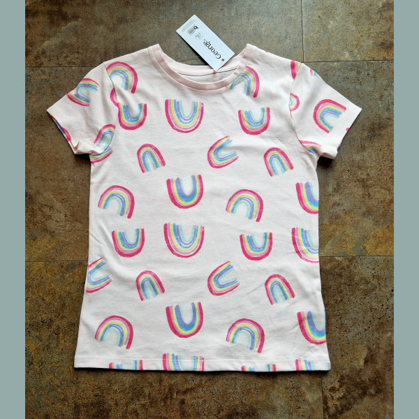 George Mädchen T-Shirt Regenbogen kurzarm rosa bunt neu 4-5/104-110