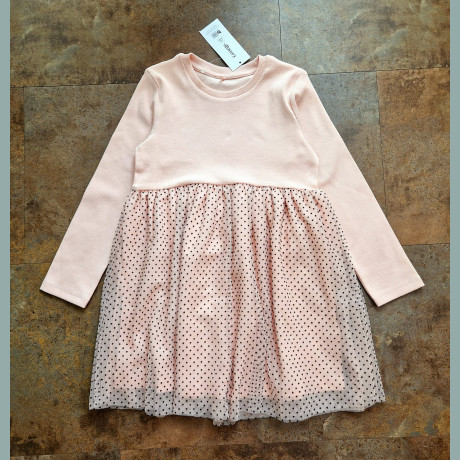 George Mädchen Kleid Tupfen Tutu langarm gerippt festlich rosa neu