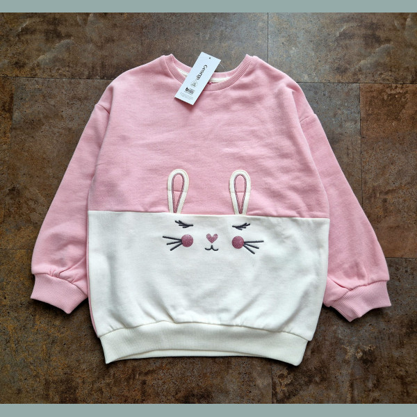 George Mädchen Pullover Sweater Hase Glitzer interaktiv angeraut rosa beige 2-3/92-98