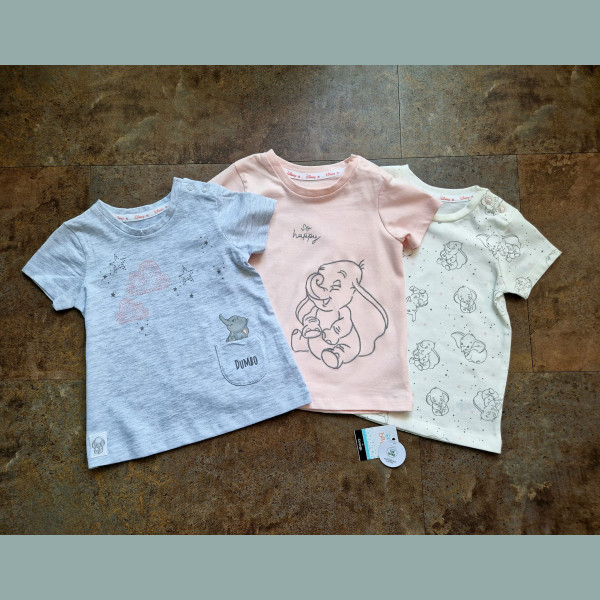 George Mädchen Set 3 T-Shirts Disney Dumbo Elefant grau rosa weiß