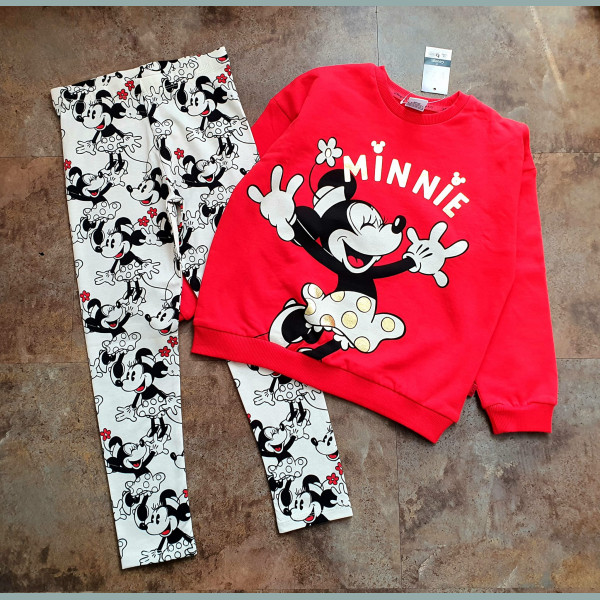 George Mädchen Set Pullover Sweater Leggings Minnie Mouse Disney rot beige neu