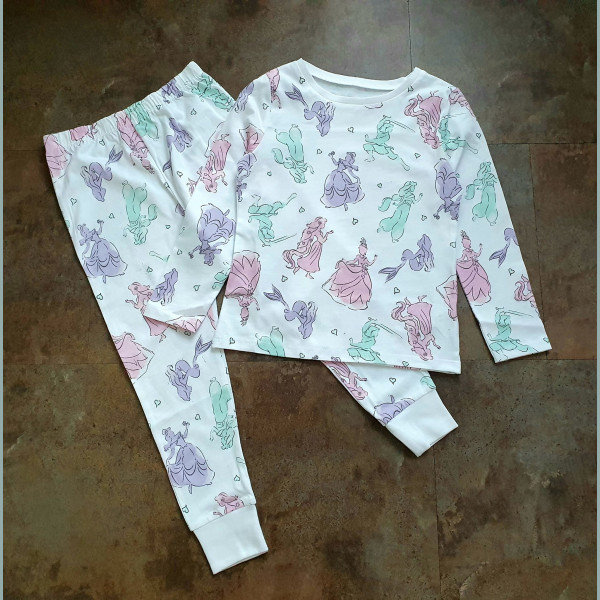 George Mädchen Set Schlafanzug Pyjama Disney Prinzessin weiß lila rosa 3-4/98-104
