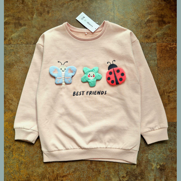 George Mädchen Pullover Sweater Schmetterling Blume Käfer 3D angeraut rosa neu 