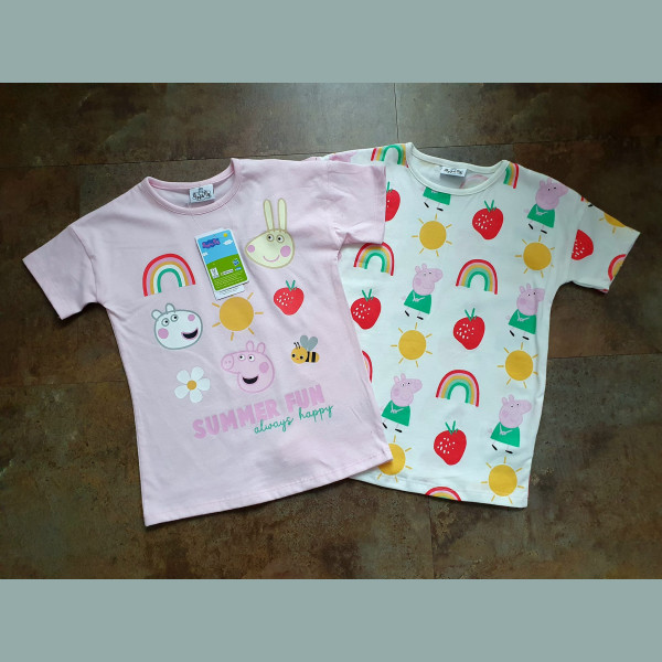 George Mädchen Set 2 T-Shirts Peppa Wutz Pig Erdbeeren Regenbogen rosa weiß grün neu  4-5/104-110