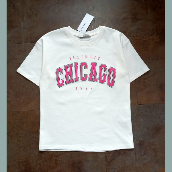 George Mädchen T-Shirt Chicago Slogan kurzarm weiß rosa neu 12-13/152-158