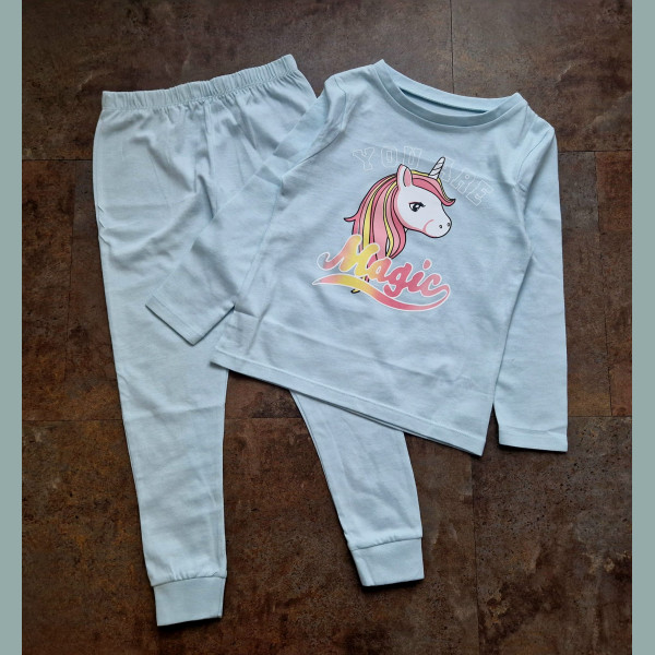 George Mädchen Set Schlafanzug Pyjama Einhorn langarm blau rosa neu 3-4/98-104