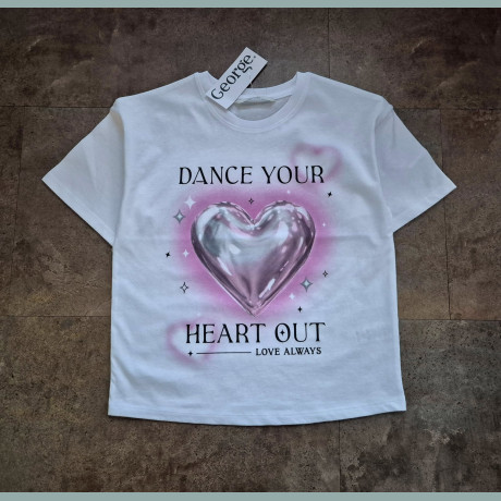 George Mädchen T-Shirt Herz Dance kurzarm weiß rosa neu 