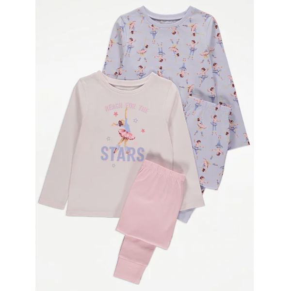 George Mädchen Set 2 Schlafanzüge Pyjamas Ballerina rosa lila 7-8/122-128