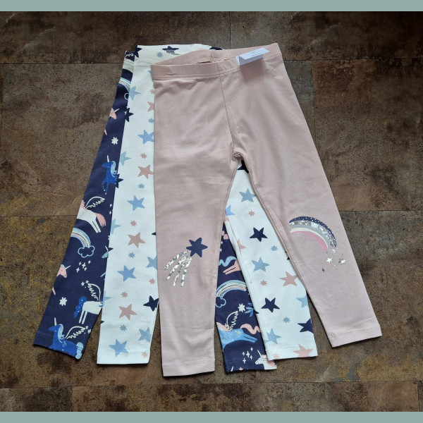 George Mädchen Set 3 Hosen Leggings Einhorn Sterne Regenbogen rosa creme blau bunt neu 2-3/92-98