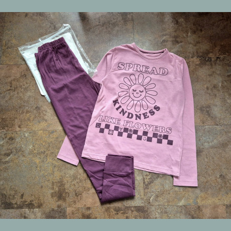 George Mädchen Set Schlafanzug Pyjama Blume Herz rosa beere neu 