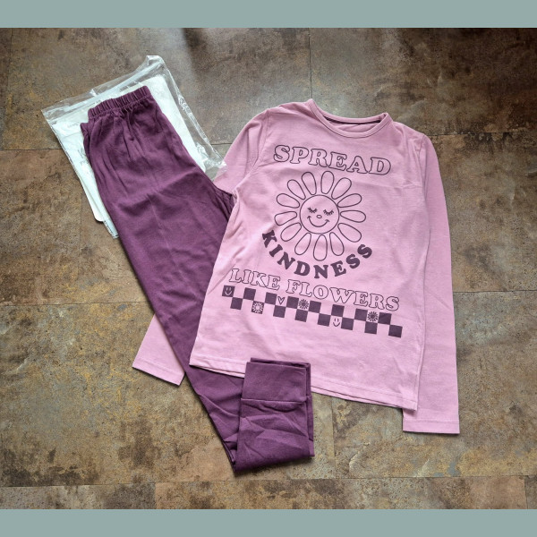 George Mädchen Set Schlafanzug Pyjama Blume Herz rosa beere neu 