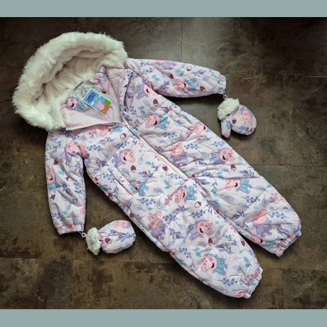 George Mädchen Set Schneeanzug Handschuhe Peppa Pig Wutz Regenbogen wasserabweisend rosa neu