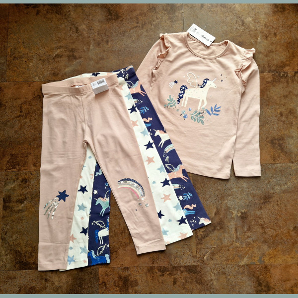 George Mädchen Set Shirt 3 Leggings Hosen Einhorn Regenbogen Sterne rosa blau creme neu 4-5/104-110