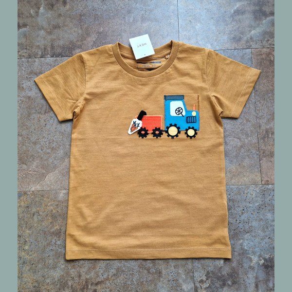 Next Jungen T-Shirt Traktor Farm Tasche Interaktiv bestickt kurzarm braun 